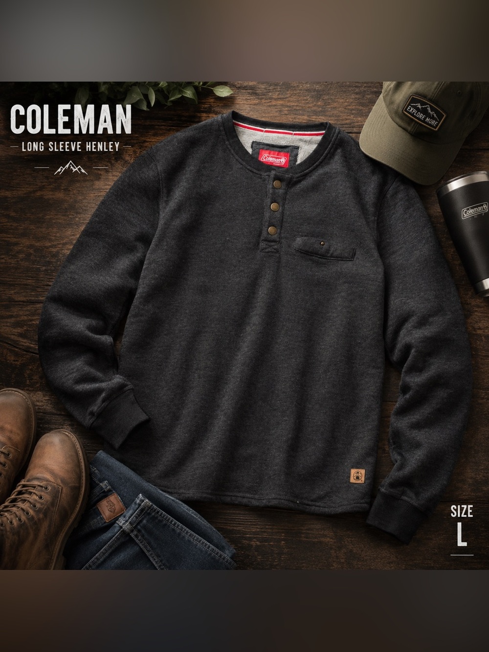Coleman Men's Dark Charcoal Gray Henley Sweatshirt